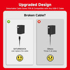 Paquete de 2 cargadores para Nintendo Switch, adaptador de CA de 45 W de carga rápida con 2 cables USB C desmontables de 5 pies, compatible con Switch/OLED/Lite, Steam Deck, soporte para modo de TV