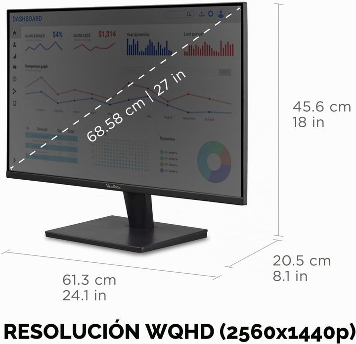 ViewSonic VA2715-2K-MHD Monitor de 27 pulgadas 1440p, pantalla LED...