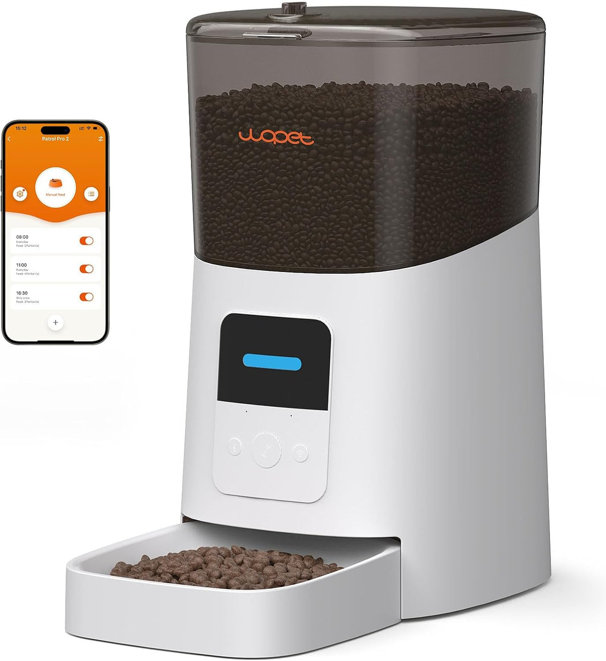 WOPET Comedero automático para gatos de 6 litros, alimentador automático WiFi para perros con control de aplicación para alimentación remota, dispensador de comida para gatos con sensor de alimentos