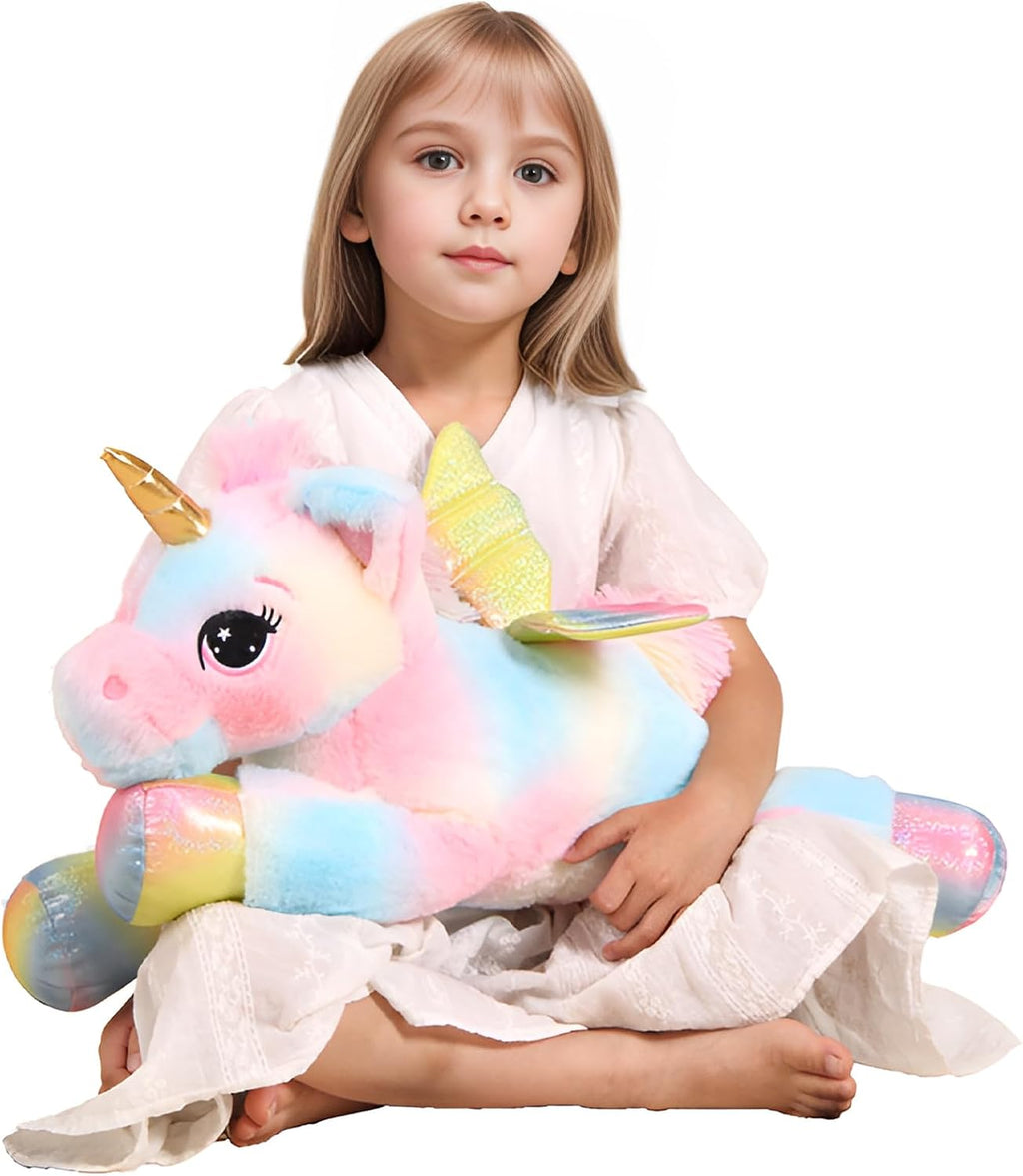 Peluche de unicornio arcoíris de 24 pulgadas con alas, suave y lindo juguete de peluche grande de unicornio, almohada de regalo para niños, niñas y niños, cumpleaños, día de San Valentín y