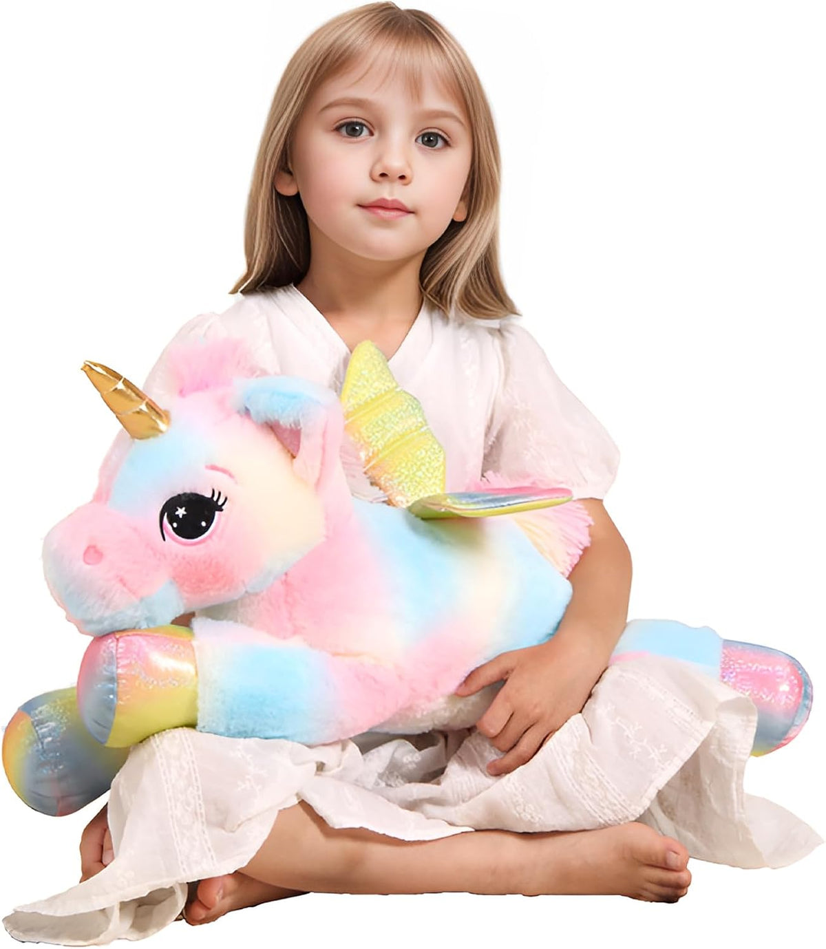 Peluche de unicornio arcoíris de 24 pulgadas con alas, suave y lindo juguete de peluche grande de unicornio, almohada de regalo para niños, niñas y niños, cumpleaños, día de San Valentín y