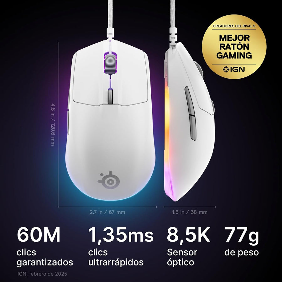 SteelSeries Ratón para juegos Rival 3 Gen 2 \u2014 Sensor óptico Tr...