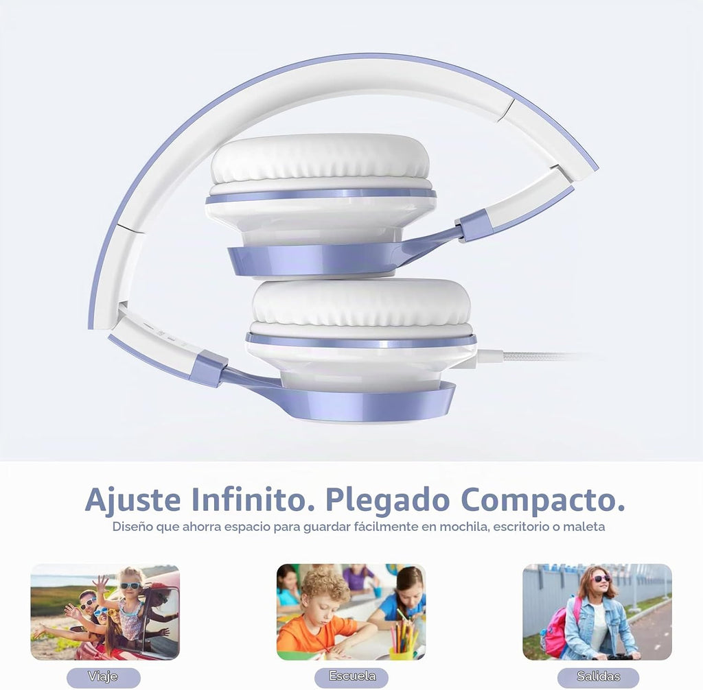 Audífonos AILIHEN para Niños para Escuela, con Cable 3.5 mm y Micrófono para Adolescentes, Violeta