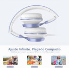 Audífonos AILIHEN para Niños para Escuela, con Cable 3.5 mm y Micrófono para Adolescentes, Violeta