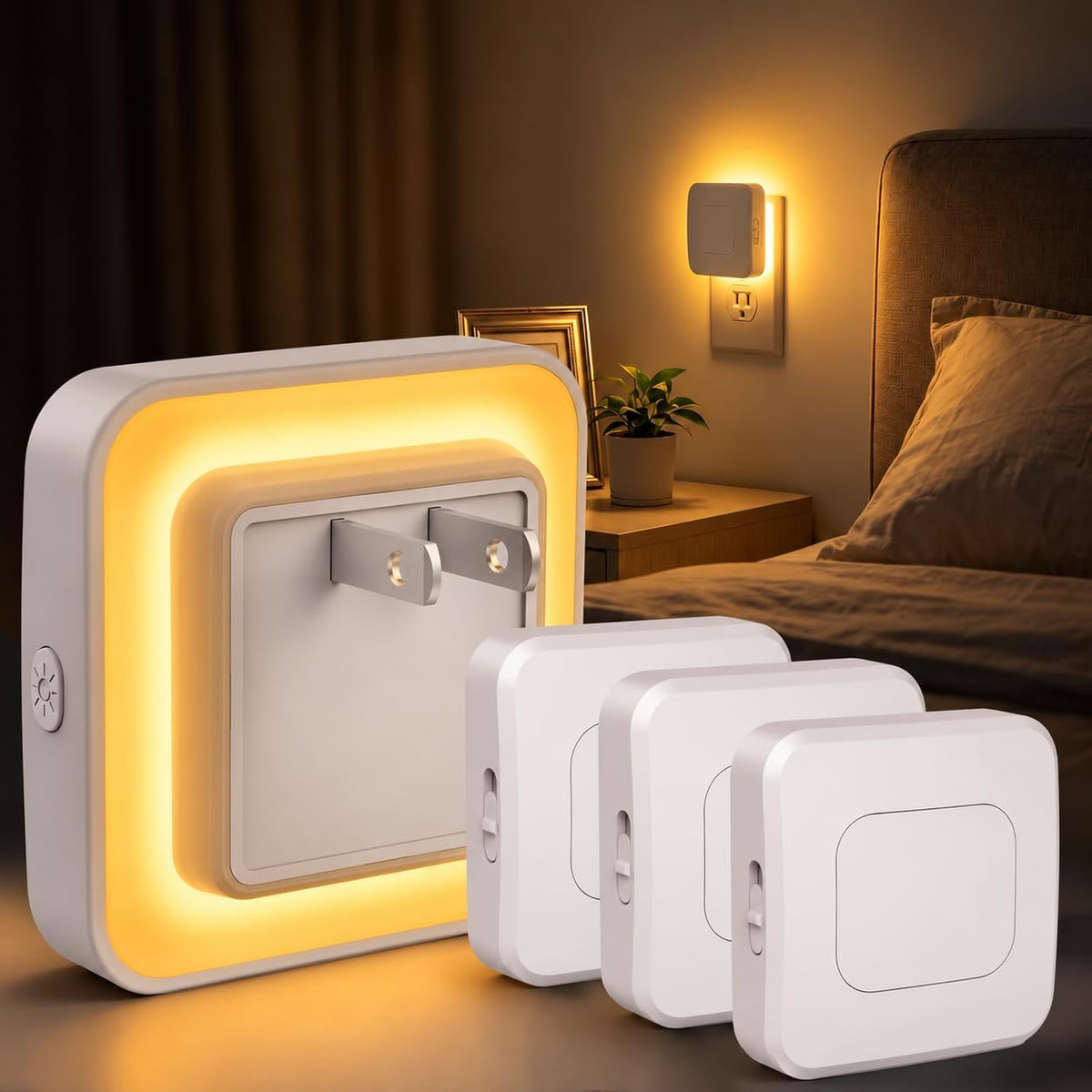 Luz nocturna LED enchufable con sensor de movimiento y del atardecer al amanecer, 3 temperaturas de color (1800K/2700K/5700K), 5 niveles de brillo preestablecidos, diseño retroiluminado, 1-80LM