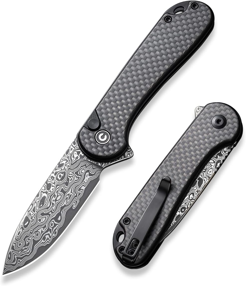 CIVIVI Elementum II Cuchillo de bolsillo plegable, hoja de Damasco de 2.96
