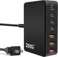 Cargador USB C Bloque 200W PD QC3.0 GaN 7 Puertos Estación de carga rápida
