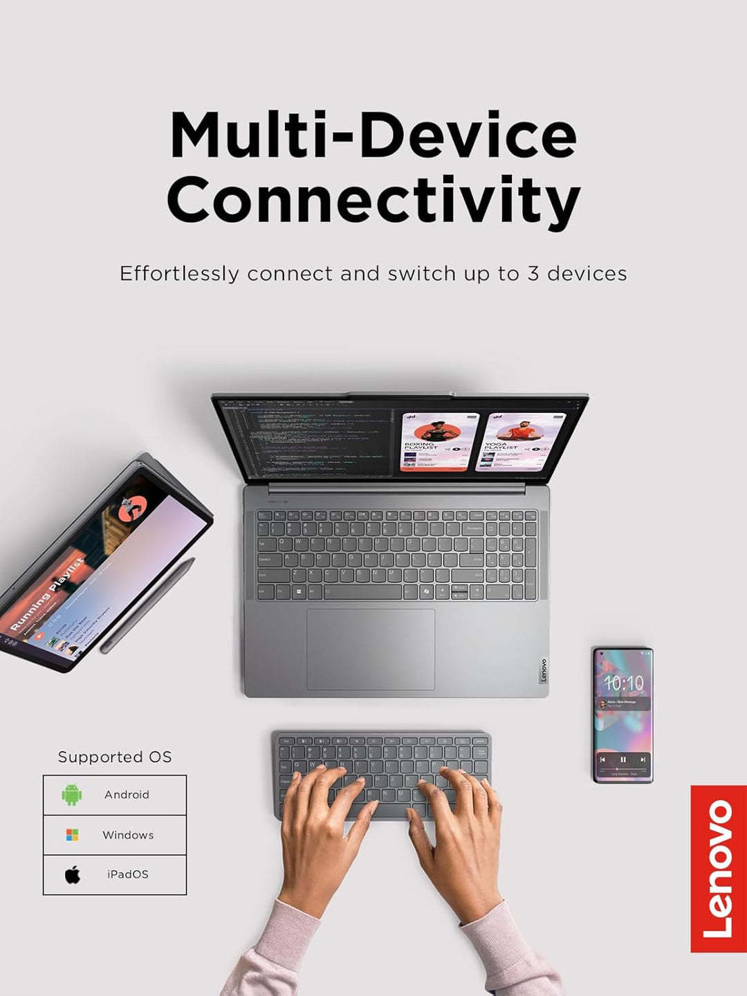 Lenovo Teclado inalámbrico Bluetooth multidispositivo, conecte hast...
