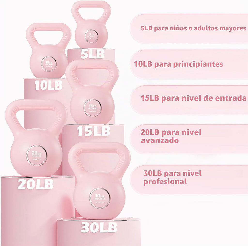 KHTO Pesas Rusas para Ejercicio de Fitness - Juego de Pesas Rusas de Fuerza en Rosa, Mancuernas para Equipo de Gimnasio en Casa
