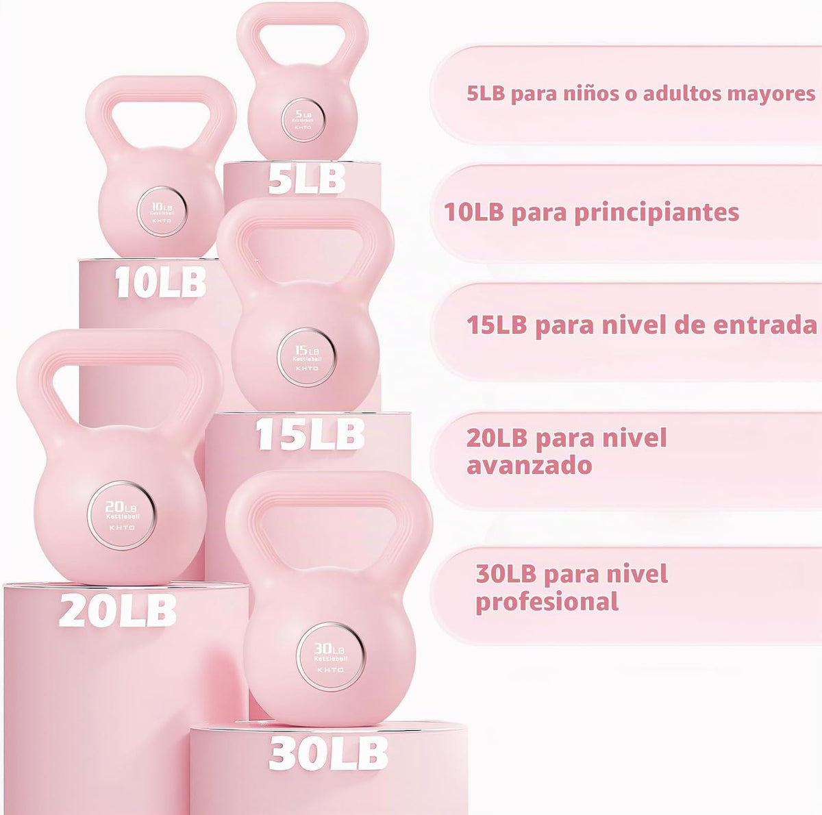 KHTO Pesas Rusas para Ejercicio de Fitness - Juego de Pesas Rusas de Fuerza en Rosa, Mancuernas para Equipo de Gimnasio en Casa