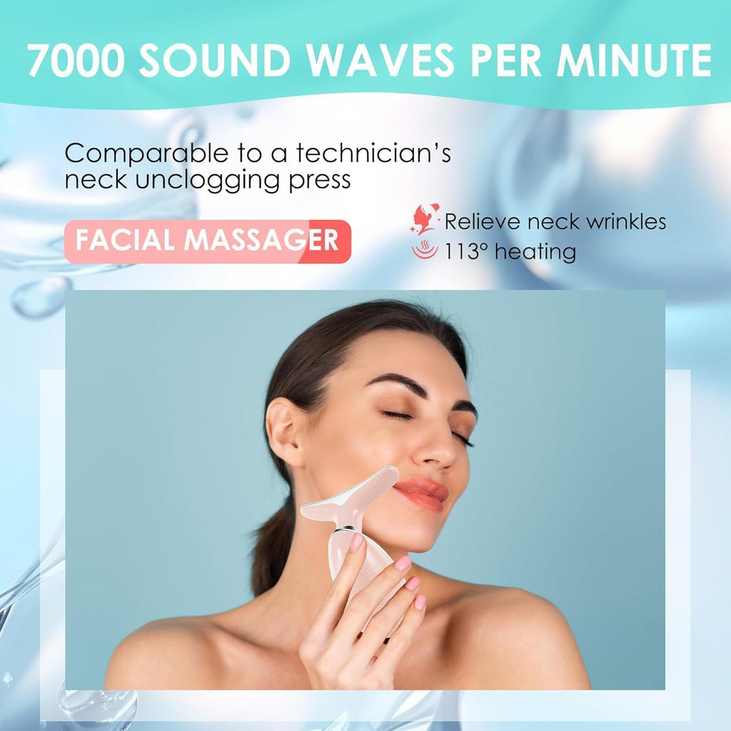 Masajeador facial con terapia de luz roja para cara y cuello, varita de esculpir cara con 7 colores (rosa brillante)