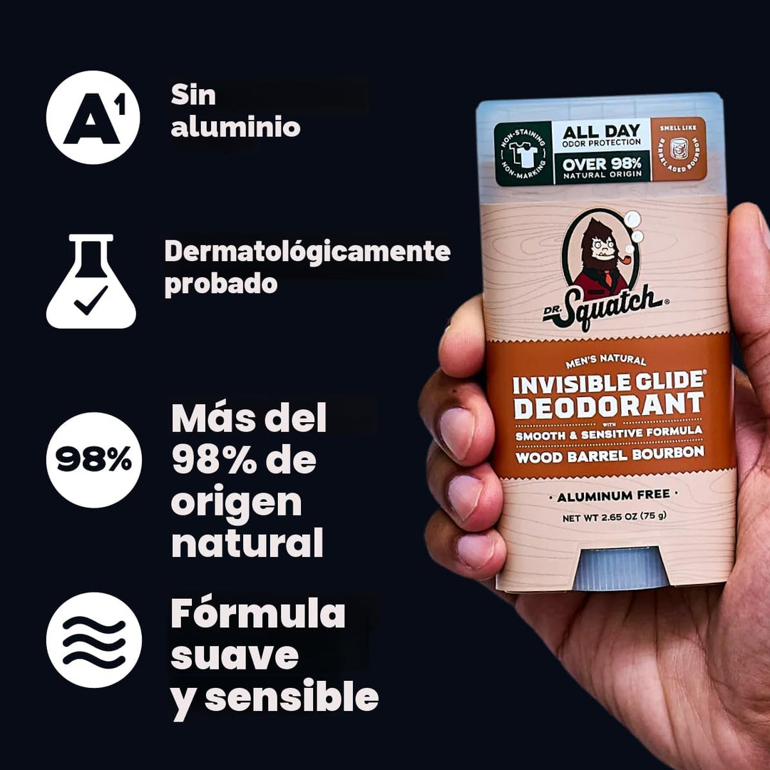 Dr. Squatch Invisible Glide Natural Desodorante para hombre, desliz...