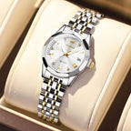 OLEVS Reloj para Mujer Moderno de Moda con Diamantes para Damas Analógico, Acero Inoxidable, Resistente al Agua, Luminosa, Día, Fecha, Dos Tonos