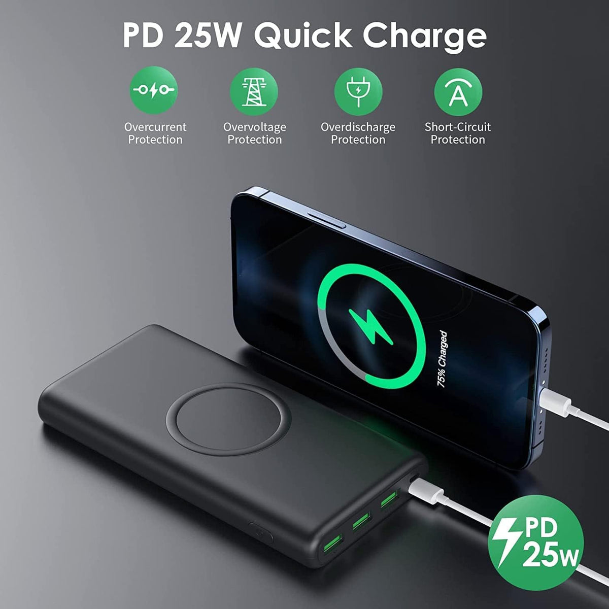Cargador portátil inalámbrico, 33800 mAh, 15 W, carga inalámbrica r...