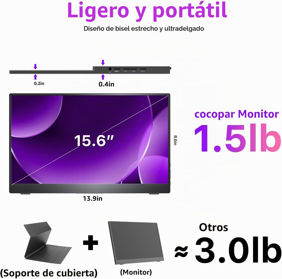 cocopar Monitor portátil de 15.6 pulgadas 4K UHD 60Hz 145% sRGB Mon...