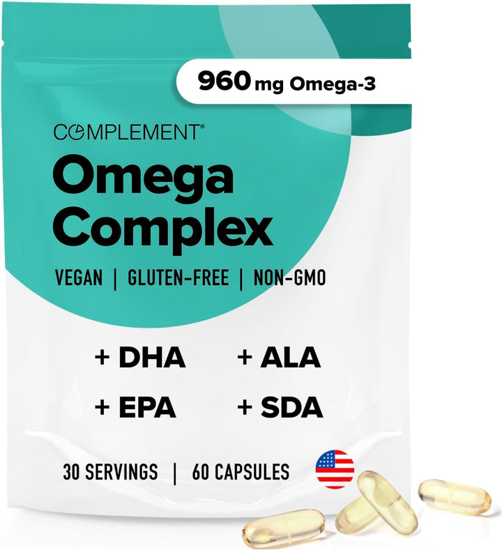 Suplemento vegano Omega 3 - 960 mg de ácidos grasos omega-3, DHA, E...