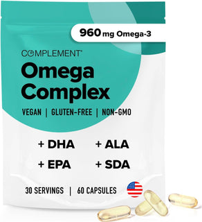 Suplemento vegano Omega 3 - 960 mg de ácidos grasos omega-3, DHA, E...
