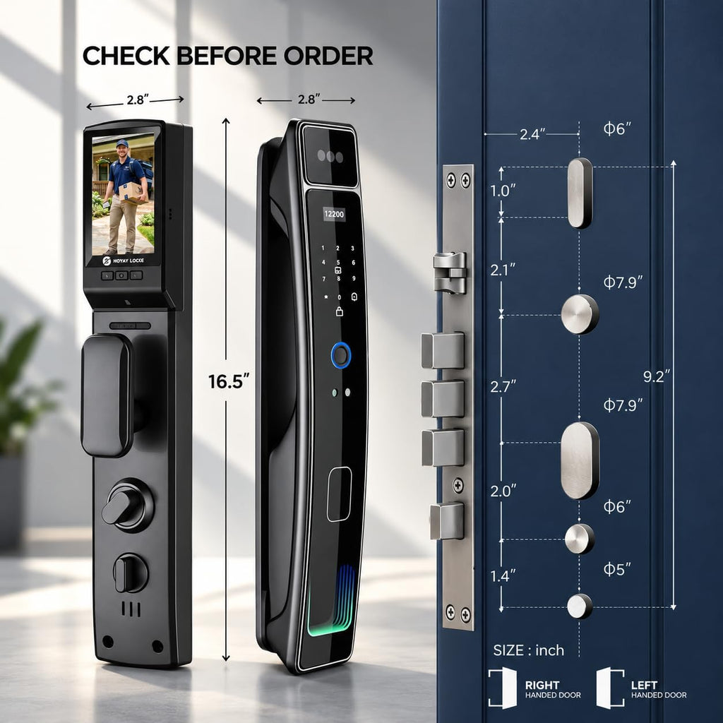 Cerradura de puerta inteligente con cámara y reconocimiento facial 3D, cerradura de puerta de entrada sin llave con huella digital, contraseña, tarjeta IC, control de aplicación y timbre, cerradura de embutir segura para puerta delantera (aplicación