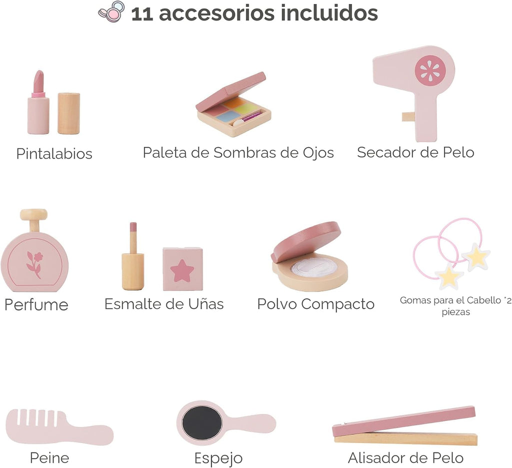 Juego de tocador infantil para niñas pequeñas con botón táctil de 3 colores iluminado espejo