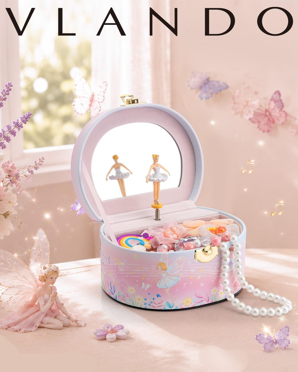 VLANDO Joyero musical para niñas, diseño de arco con bailarina giratoria