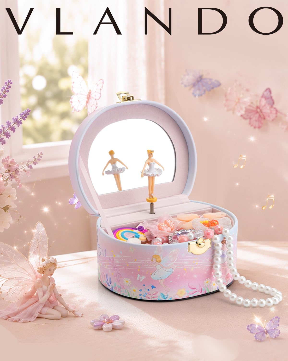VLANDO Joyero musical para niñas, diseño de arco con bailarina giratoria
