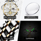 OLEVS Relojes de Oro para Hombres Reloj de Pulsera de Lujo a Prueba de Agua Gran Cara Elegante Acero Inoxidable Analógico Cuarzo Fecha Cronógrafo Luminoso Lectura Fácil Relojes de Negocios Regalos para Hombres Graduación