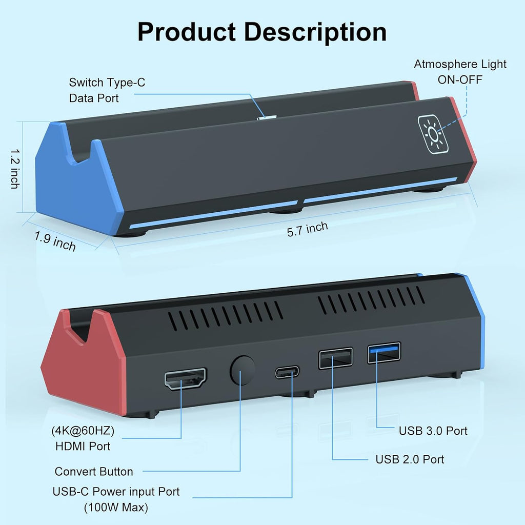 iPLYGAM Estación Dock para Nintendo Switch 2 con HDMI 4K 120Hz