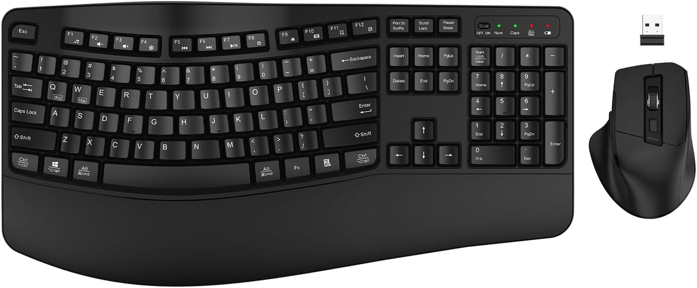 EDJO - Combo de teclado y mouse inalámbricos, teclas onduladas de t...