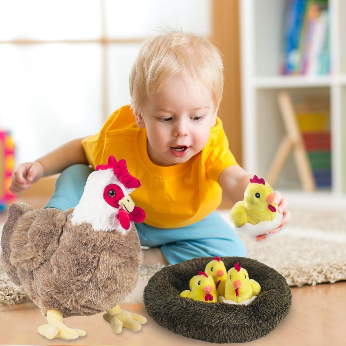 Juego de animales de peluche de pollo 9 en 1, juguete de peluche de gallina ponedora de huevos con cremallera y pollitos de peluche, huevos de gallina y gallinero, juguetes de pollo para niños y niñas
