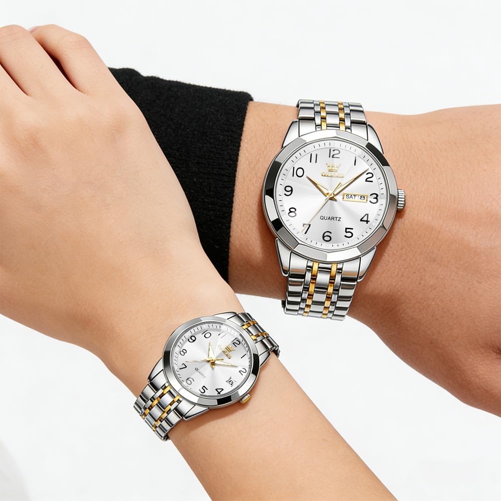 OLEVS Relojes de Pareja de San Valentín - Lujo, Moda para Hombre y Mujer, Juego de Relojes