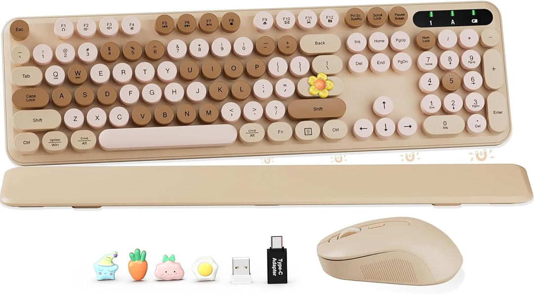 Combo de teclado y mouse inalámbricos, teclas redondas, teclado ret...