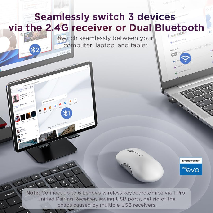 Lenovo 700 Ratón inalámbrico multidispositivo, conexión Bluetooth o...