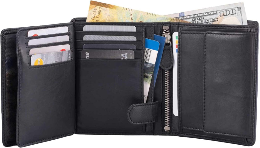 DiLoro Cartera plegable de cuero genuino de grano completo para hom...