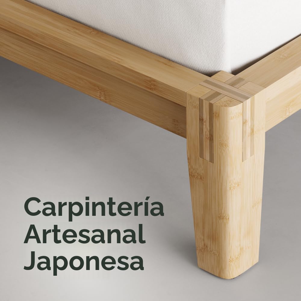 Nectar Base de cama y cabecera de plataforma de bambú, natural, individual, patas de soporte central flotantes, altura de 12 pulgadas, fácil de instalar sin herramientas, contemporáneo, listones de