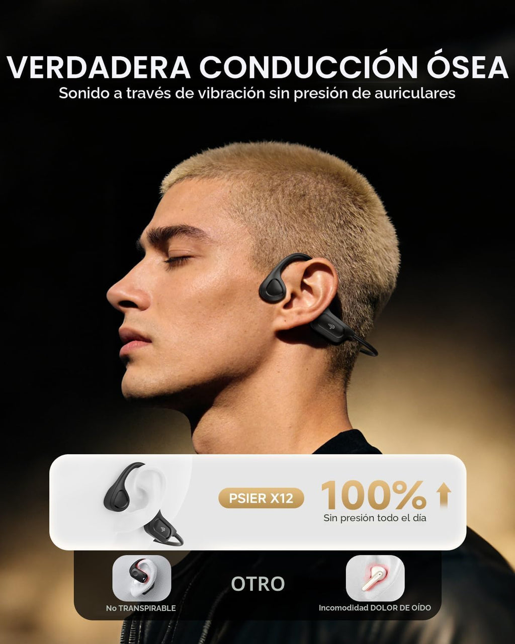 PSIER Auriculares de conducción ósea, auriculares de conducción ósea, Bluetooth inalámbrico 6.0