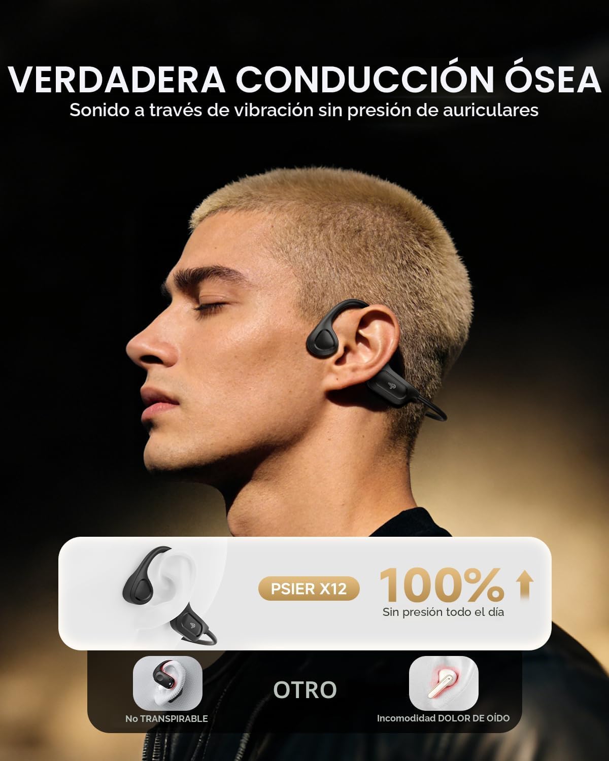 PSIER Auriculares de conducción ósea, auriculares de conducción ósea, Bluetooth inalámbrico 6.0