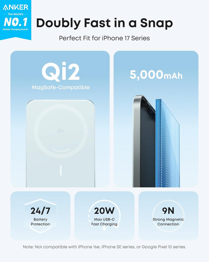 Anker Nano Power Bank, batería de carga inalámbrica magnética ultra...