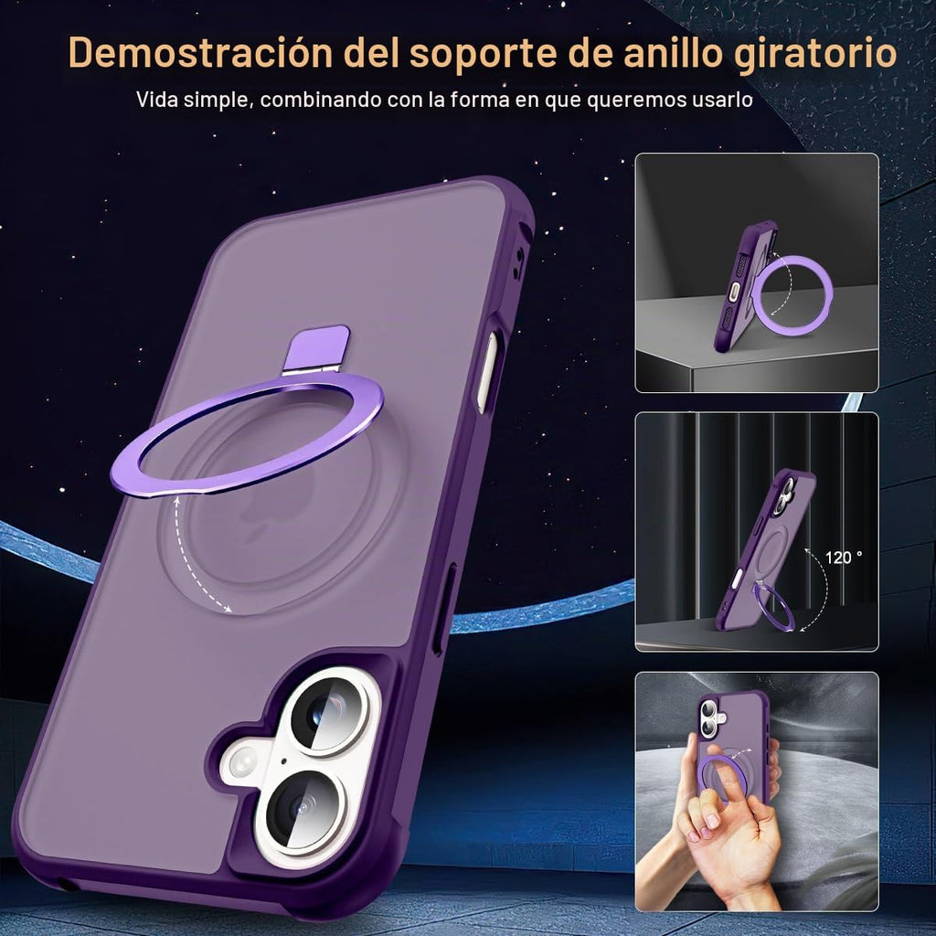 SKYLMW - Funda compatible con iPhone 16 con soporte magnético invisible tipo anillo, funda de grado militar para iPhone 16 de 6.1 pulgadas, compatible con MagSafe, gran sensación de agarre, morado
