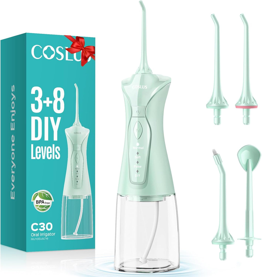 COSLUS Irrigador Dental de Agua para Dientes: 4 Modos, Inalámbrico,...
