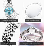 OLEVS Reloj de pulsera analógico de cuarzo para mujer, de acero inoxidable, impermeable, luminoso, de dos tonos, para mujer