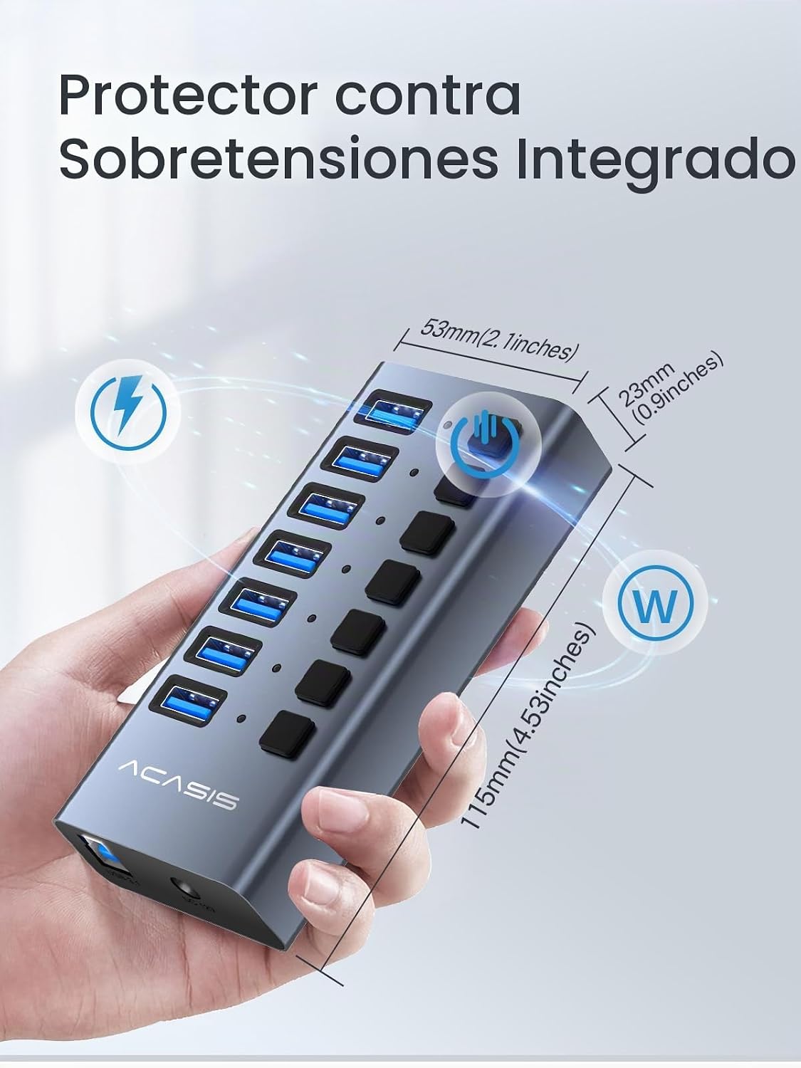 ACASIS, HS707MG-10G, hub USB 3.2 de 7 puertos, alimentado