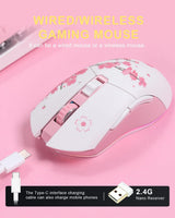DAREU Sakura Pink - Ratón inalámbrico con cable para juegos, modo d...