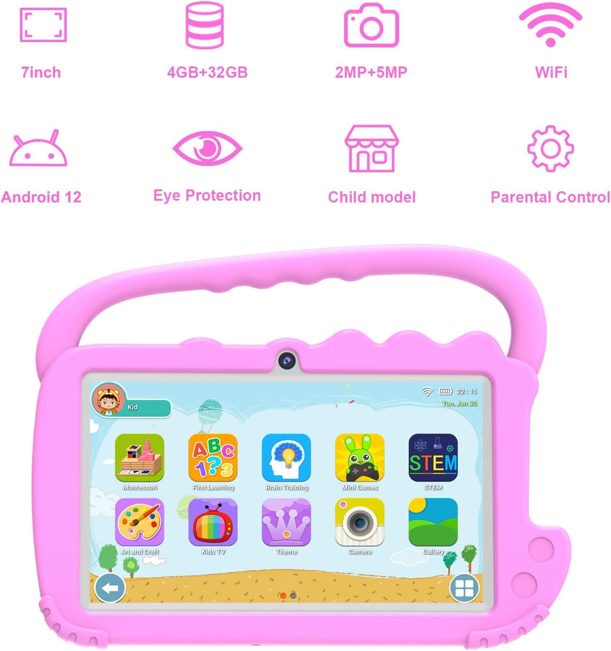 ATOZEE Tableta para niños, tableta Android para niños pequeños de 7...