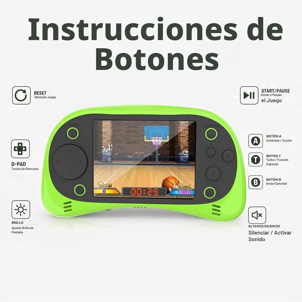 Juego de mano para niños: 230 videojuegos retro precargados, pantalla grande de 3.5 pulgadas y batería recargable USB-C, juguete de arcade portátil de regalo para niños y niñas (verde)