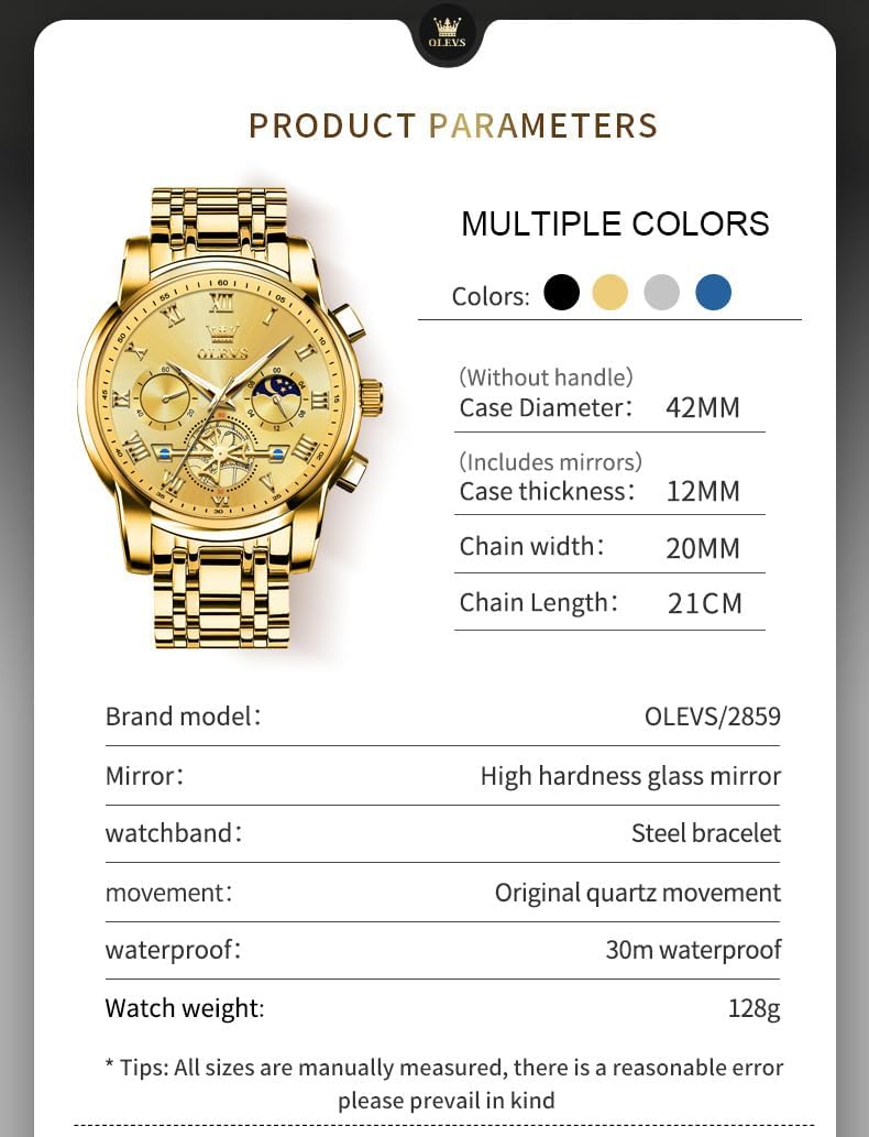 OLEVS Relojes para hombre, resistente al agua, de lujo, gran cara, reloj analógico de cuarzo de acero inoxidable, relojes de vestir analógicos para hombre, luminoso, multifuncional, reloj de hombre
