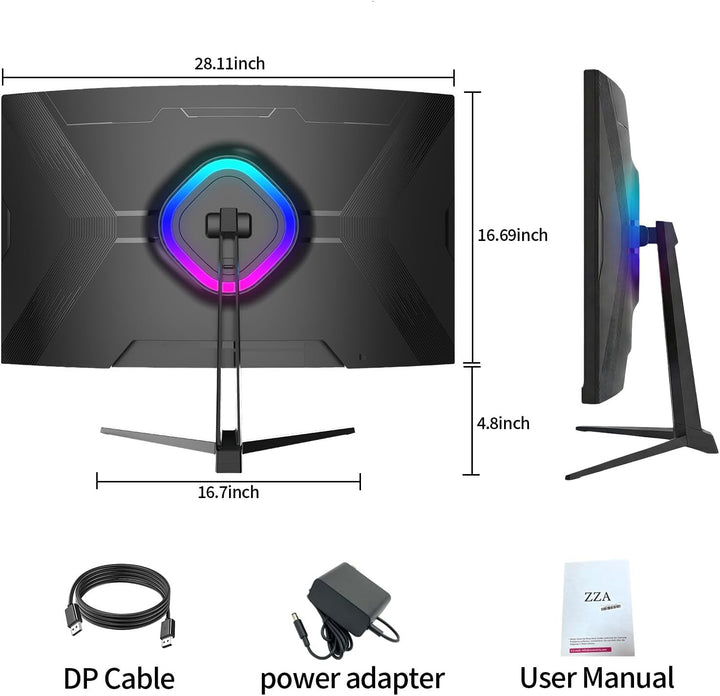 ZZA Monitor curvo para juegos 4K de 32 pulgadas 165Hz, altavoces in...