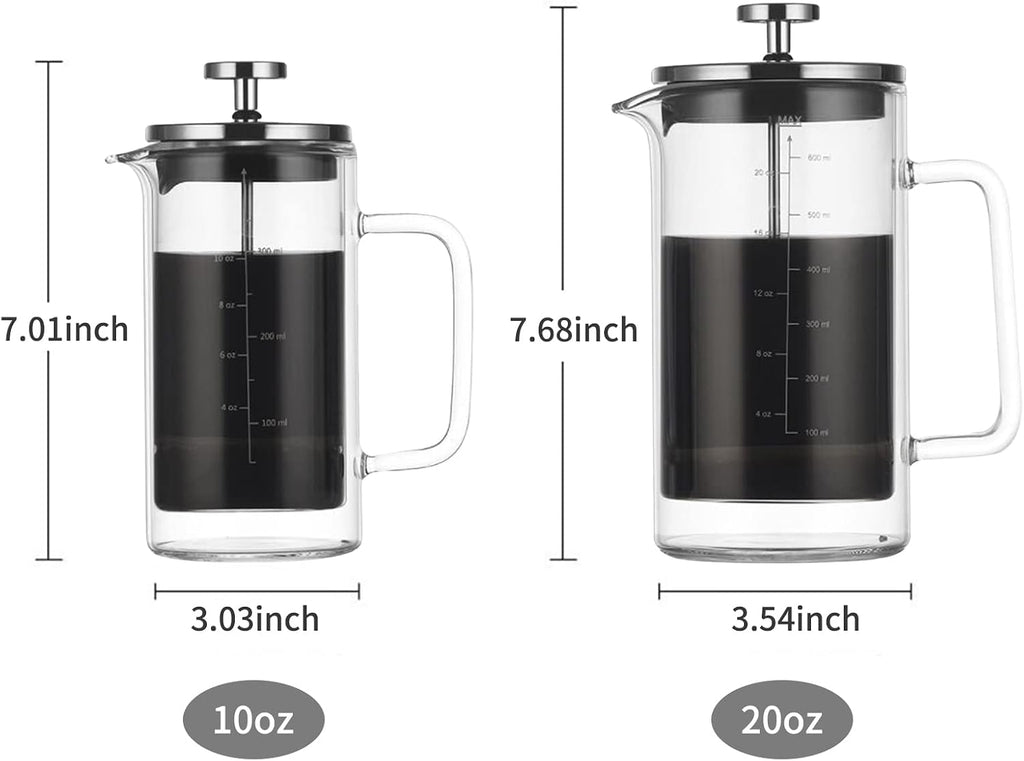 Decdeal Cafetera francesa de doble pared Cafetera de vidrio de borosilicato