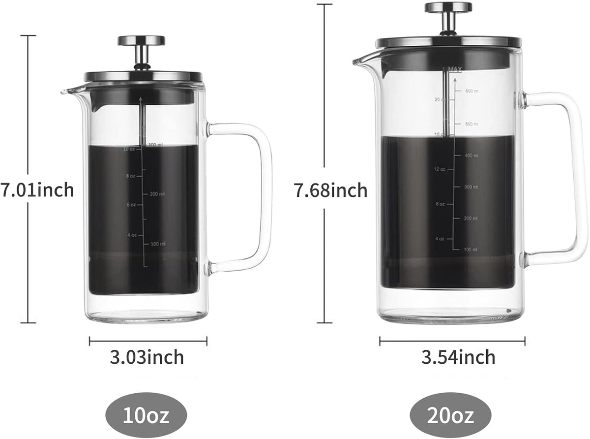 Decdeal Cafetera francesa de doble pared Cafetera de vidrio de borosilicato
