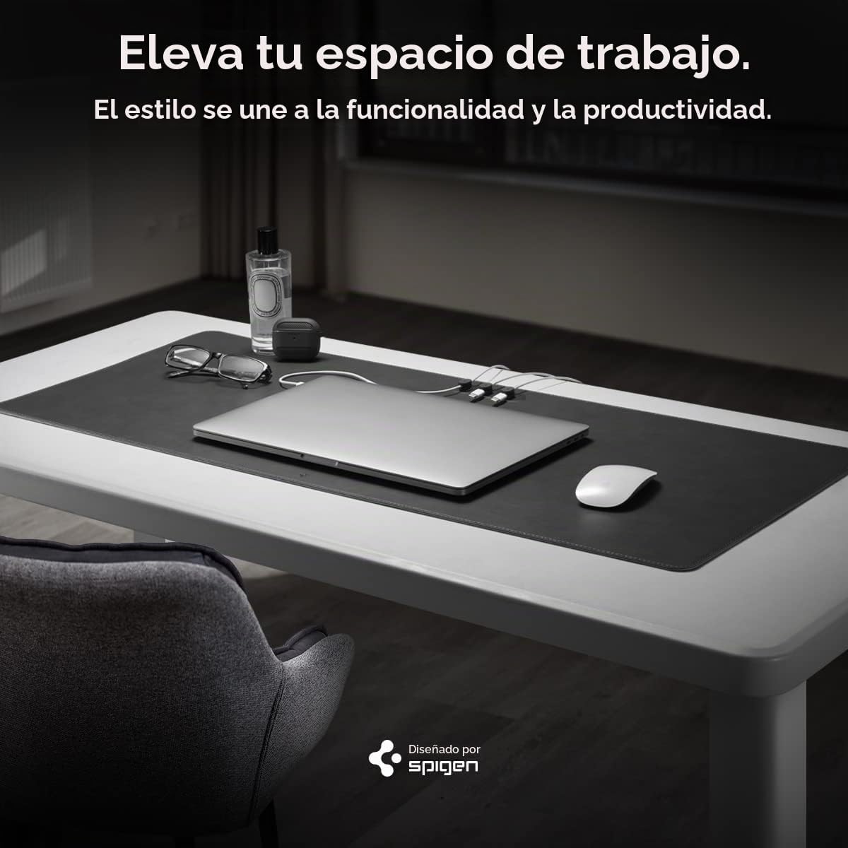 Spigen Almohadilla de escritorio de piel sintética con imanes de cable