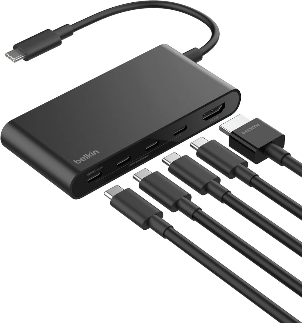 Belkin USB C Hub, Hub de 5 puertos con pantalla HDMI 4K a 60Hz, entrega de alimentación de 100W, transferencia rápida de datos 10Gbps, adaptador multipuerto USB C - Compatible con MacBook, iPad Pro